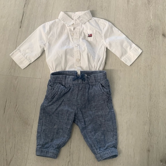 Janie and Jack matching set button down shirt and chambray pants lined size‎ 0/3 - Picture 1 of 9